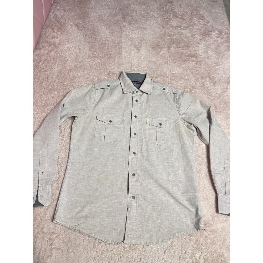PD&C Men's Button‎ Down Beige Long Sleeve Shirt 100% Cotton Size S Bin 12